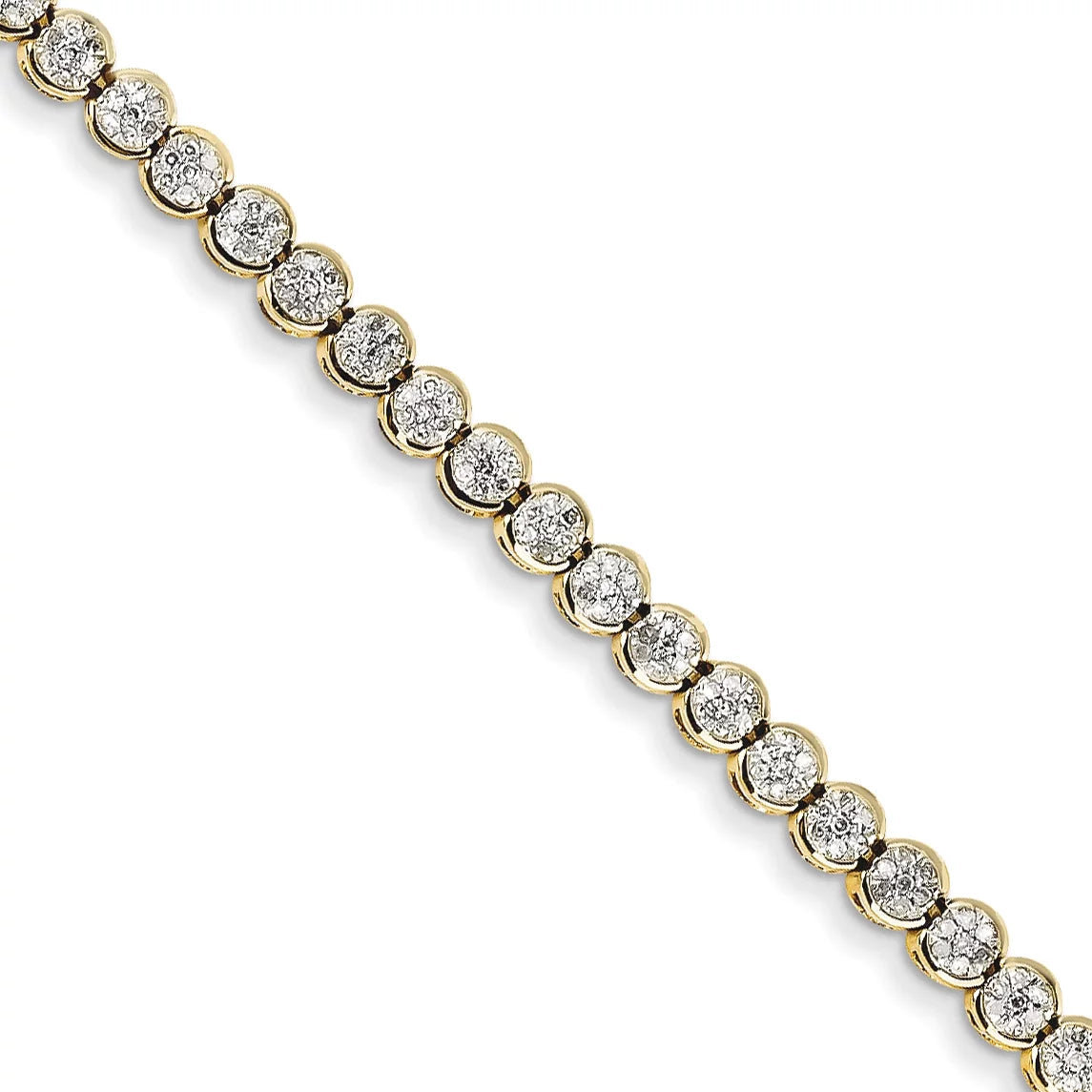 1ct Wt- Tennis Gold Diamond Carat 14k Yellow Bracelet.