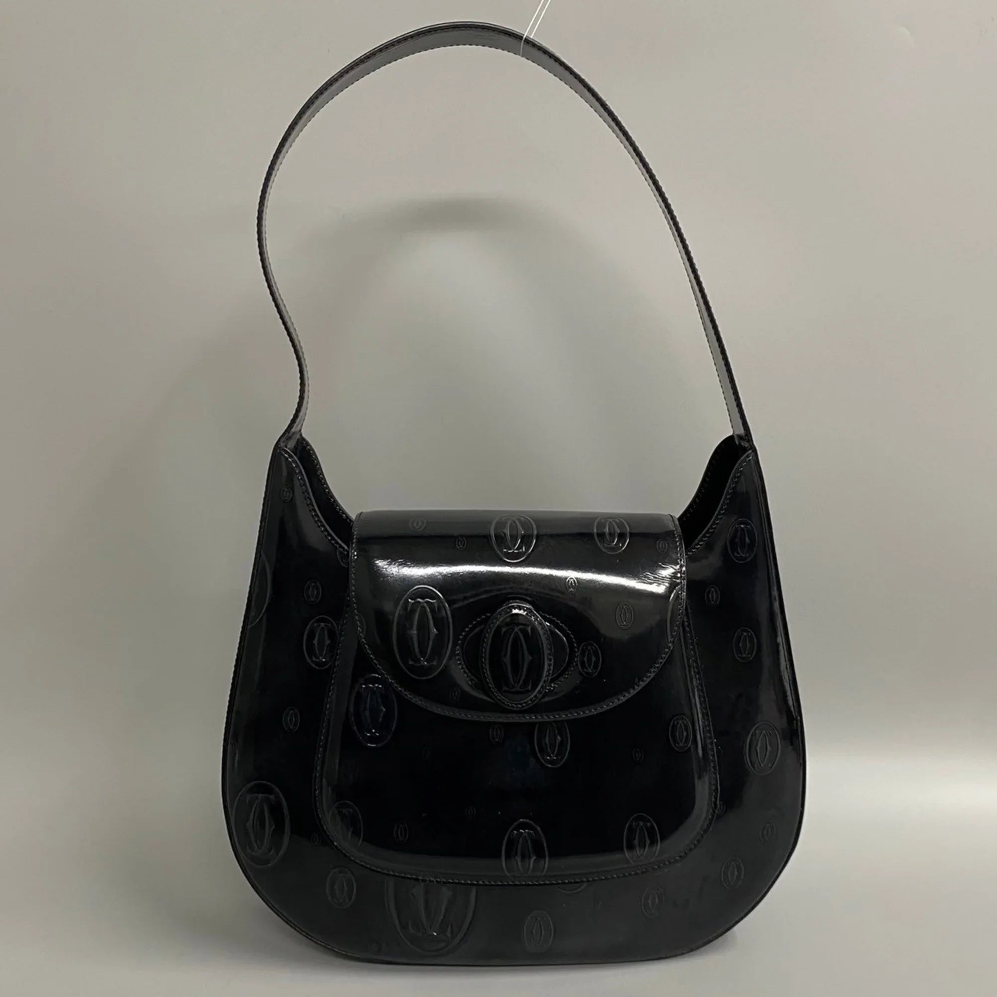 Pre-Owned Turnlock Handbag Leather 19374 Black Birthday Happy Patent (Good)