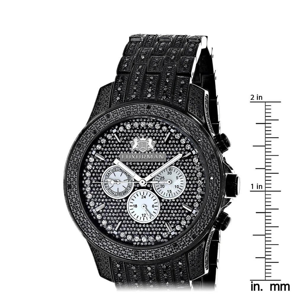 Men's Leather Quartz Watch Stainless Metal Diamond Steel plus Strap Accent Extra Band Black