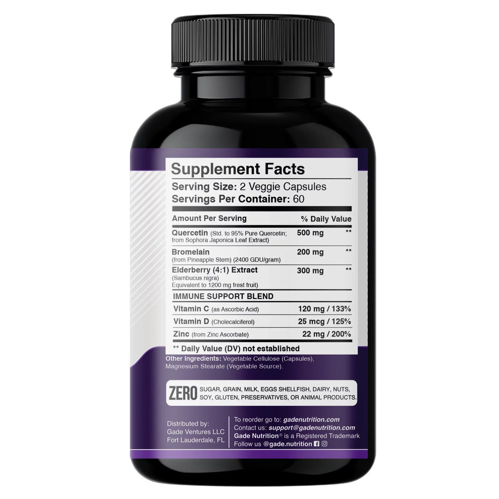 Quercetin Zinc with Immune 6 - Bromelain Supply - Quercetin - USA Months Daily and Quercetin 1 Quercetin with Support, Vitamin - - in Gluten-Free - Non-GMO, 500mg C D3 4 - Elderberry - Vitamin Zinc