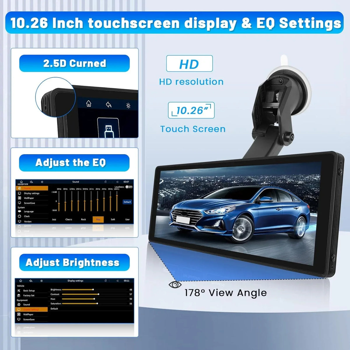 Wireless Podofo AUX Link Stereo Android Card&Backup Mirror Car with Portable FM Carplay 7-32V Bluetooth Camera Vehicles, Suv Auto Screen for 10.26" Touch 64G Van Car Pickup Radio