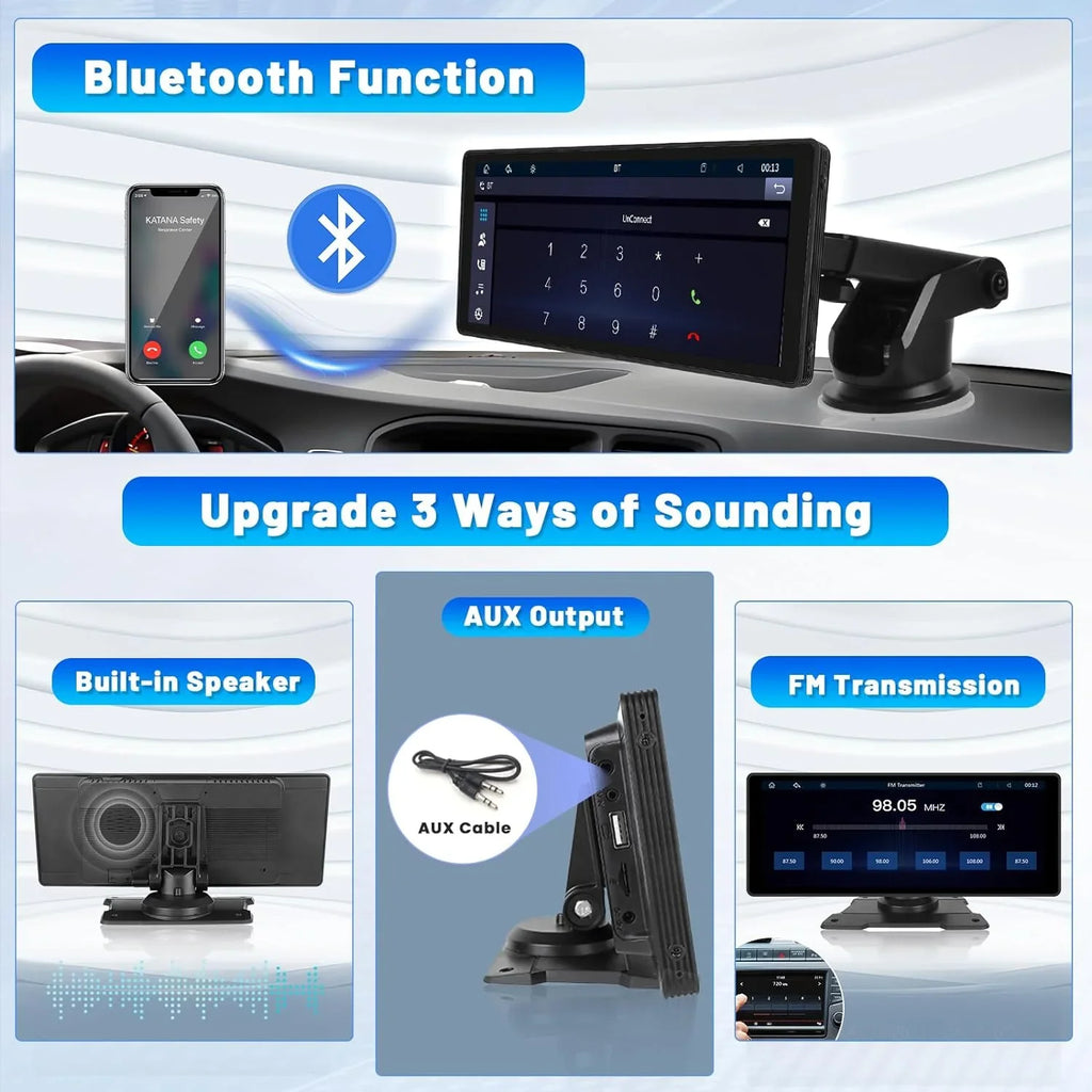 Wireless Podofo AUX Link Stereo Android Card&Backup Mirror Car with Portable FM Carplay 7-32V Bluetooth Camera Vehicles, Suv Auto Screen for 10.26" Touch 64G Van Car Pickup Radio