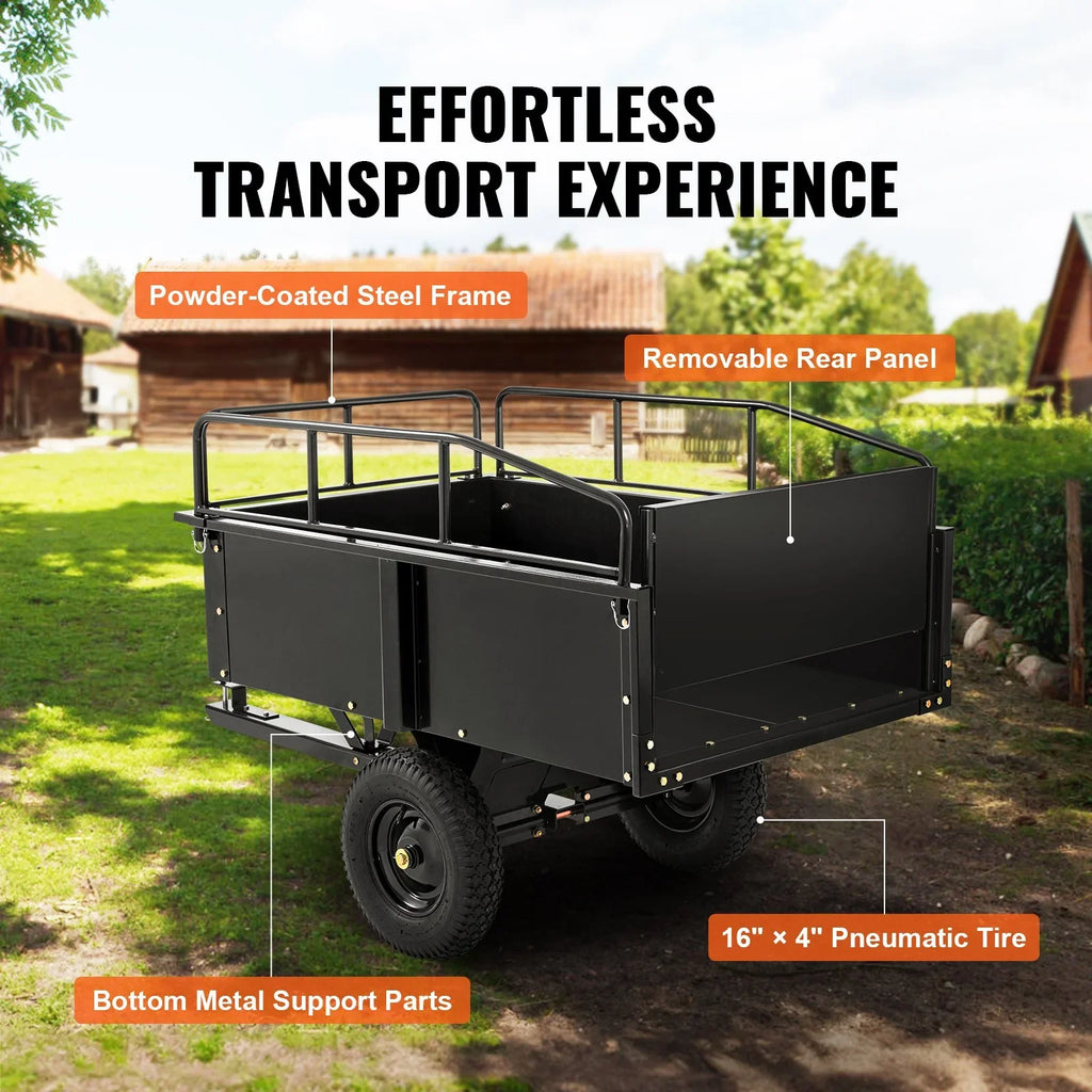 with Feet 15 750lb Steel Garden Capacity, Cart Heavy Trailer for Lawn Mower Tractor Trailer, Dump Utility Cubic Duty Riding