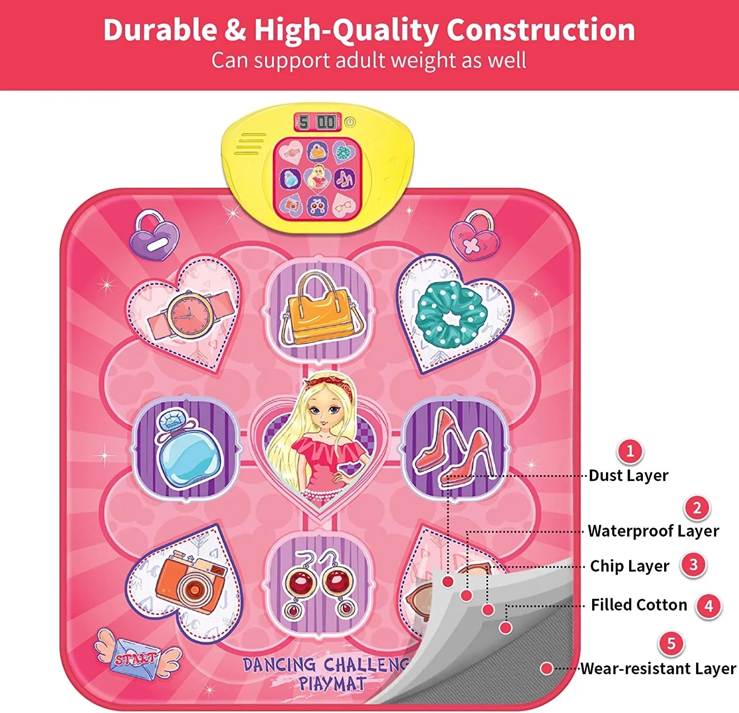 with 4 Dance Dance Kids Musical 5 7 Play with Christmas 3 Toys Lights, Year 9 Gift 5 6 Toy Old for Mat, Birthday Electronic Dance Girls 8 Game Modes, Mats for Game 10 Pink Pad Gifts
