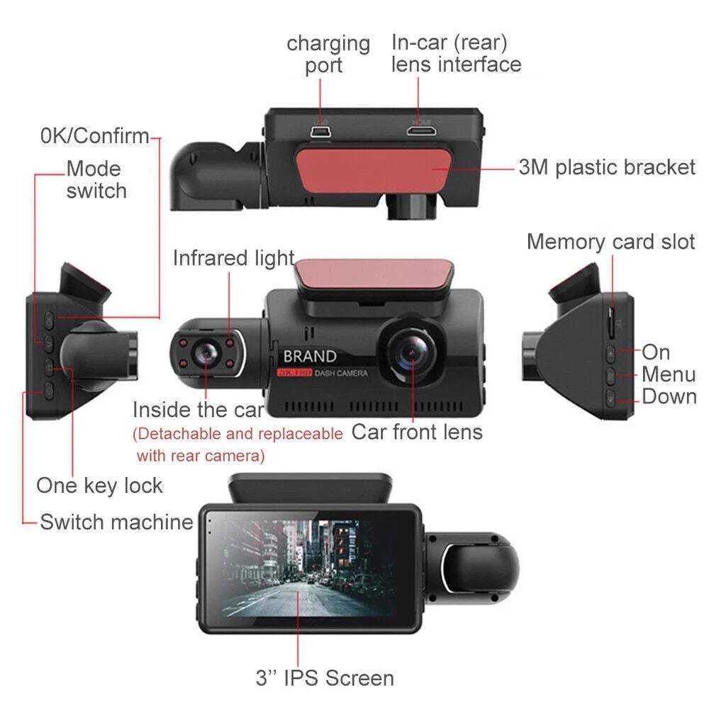 And Cameras Dual Dash Rear WIFI Interior With DVR 3 Front Night And Vehicle GPS 1080P DashCam Auto Camera Cam Car Lens