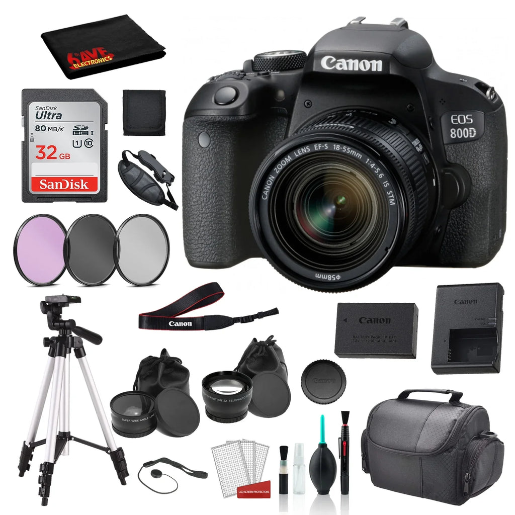 Card (Rebel Kit + Canon 32gb 3PC T7i) Bundle SanDisk 18-55mm Filter 800D Lens