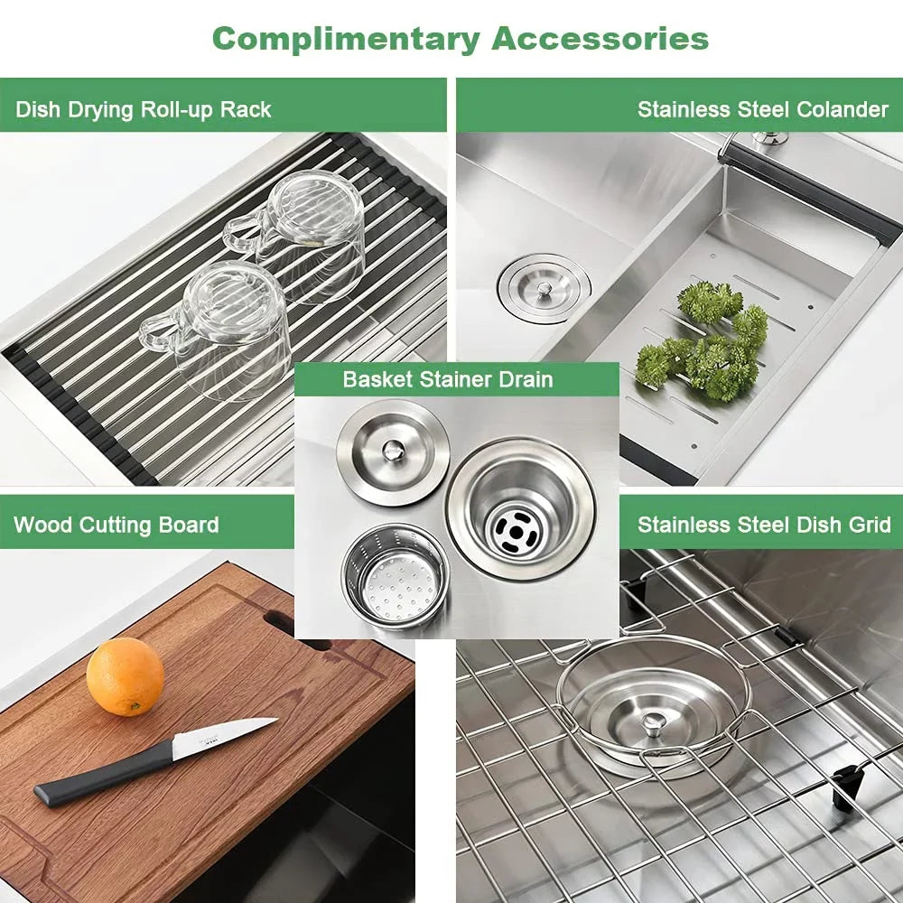 Drop-In Steel Bowl Holes Single with Faucet Sink Kitchen Stainless 2 30''