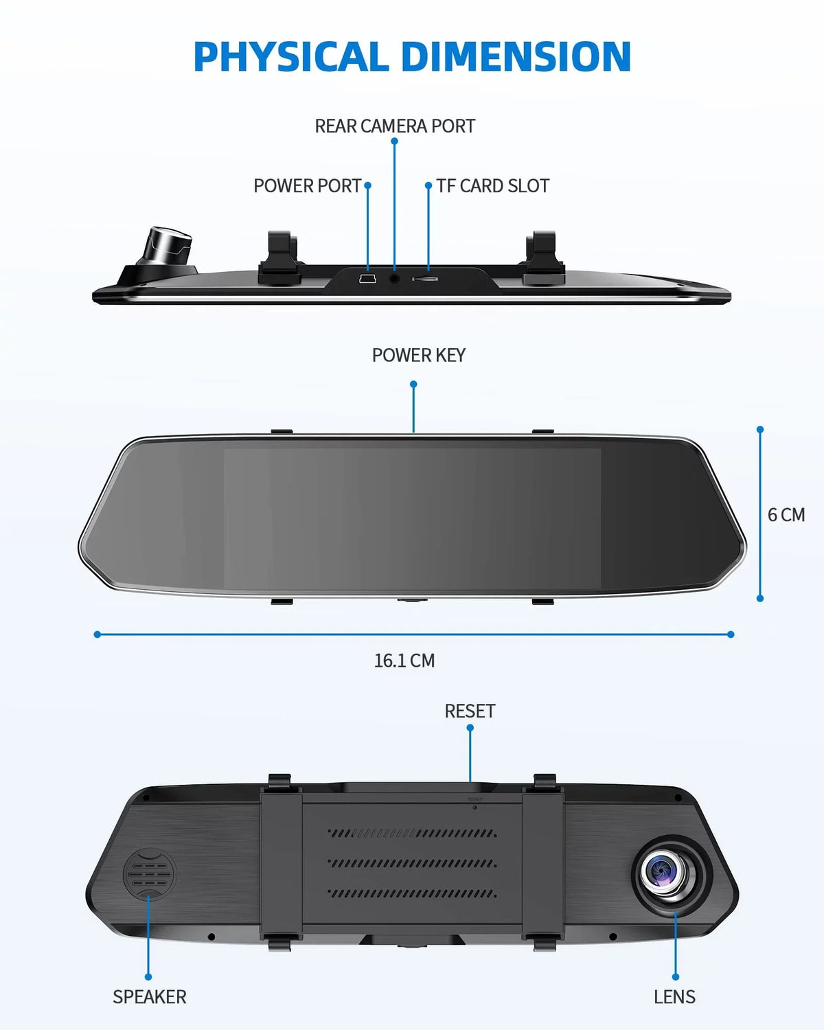 G-Sensor Motion Infrared Dash Vision, TOGUARD Front Camera Rear, 7" Dual Dash Screen, IPS 1080P Night Cam Mirror Detection, and Touch