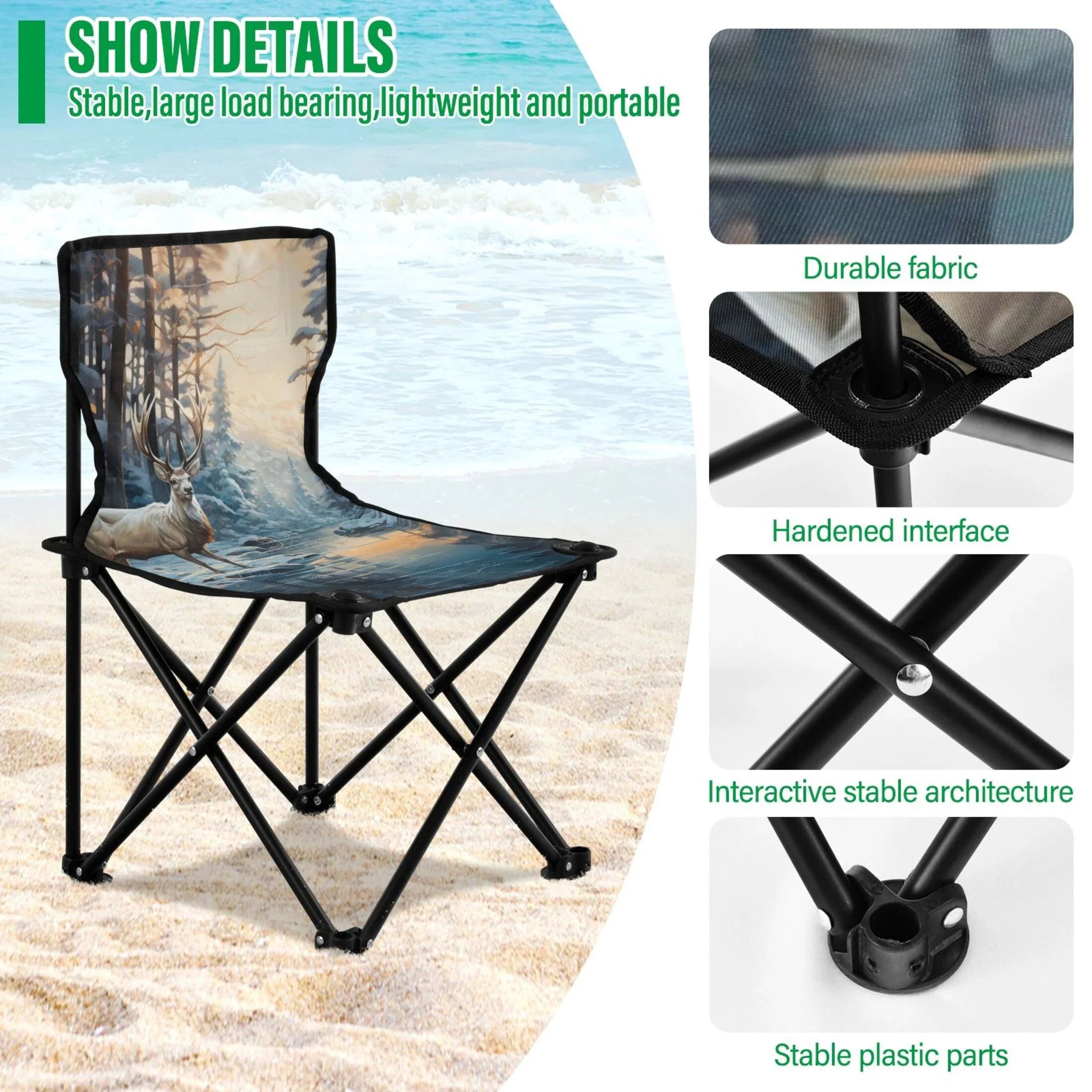 Chair Portable Carry with Lawn for Fishing Beach Chair Chair Kids Winter Camping Bag Deer Folding Forest Outdoor in Small Chair