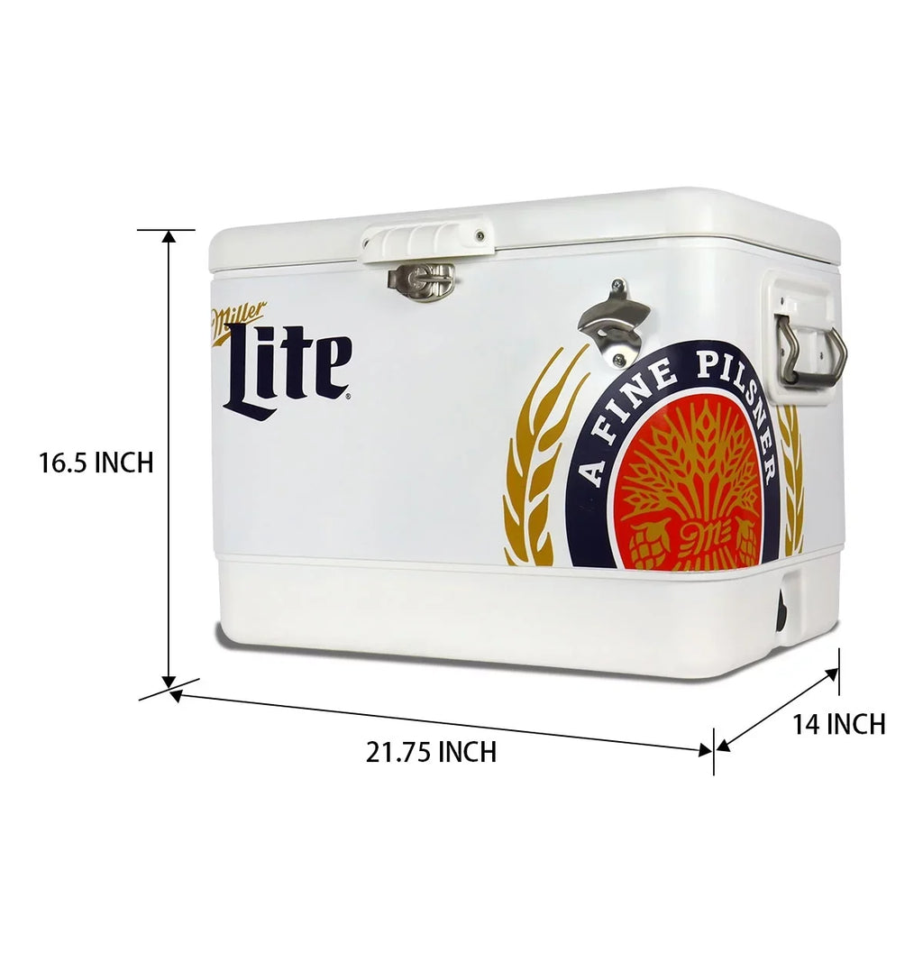 Tailgating, BBQs, RV, and steel-belted Lite Cooler Miller Can with Portable Camping, 51L (54 Cooler, 85 Blue, Beach, White Bottle Chest Opener, Fishing Beverage QT), Ice for