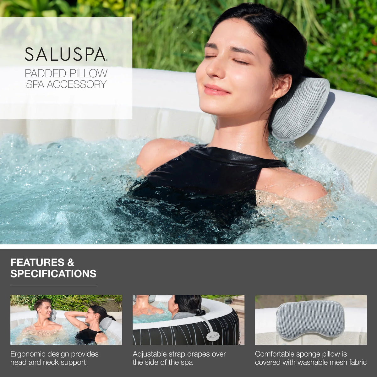 Spa Pillows Hot Cancun Inflatable Seat Bestway w/2 SaluSpa SaluSpa & 2 Tub