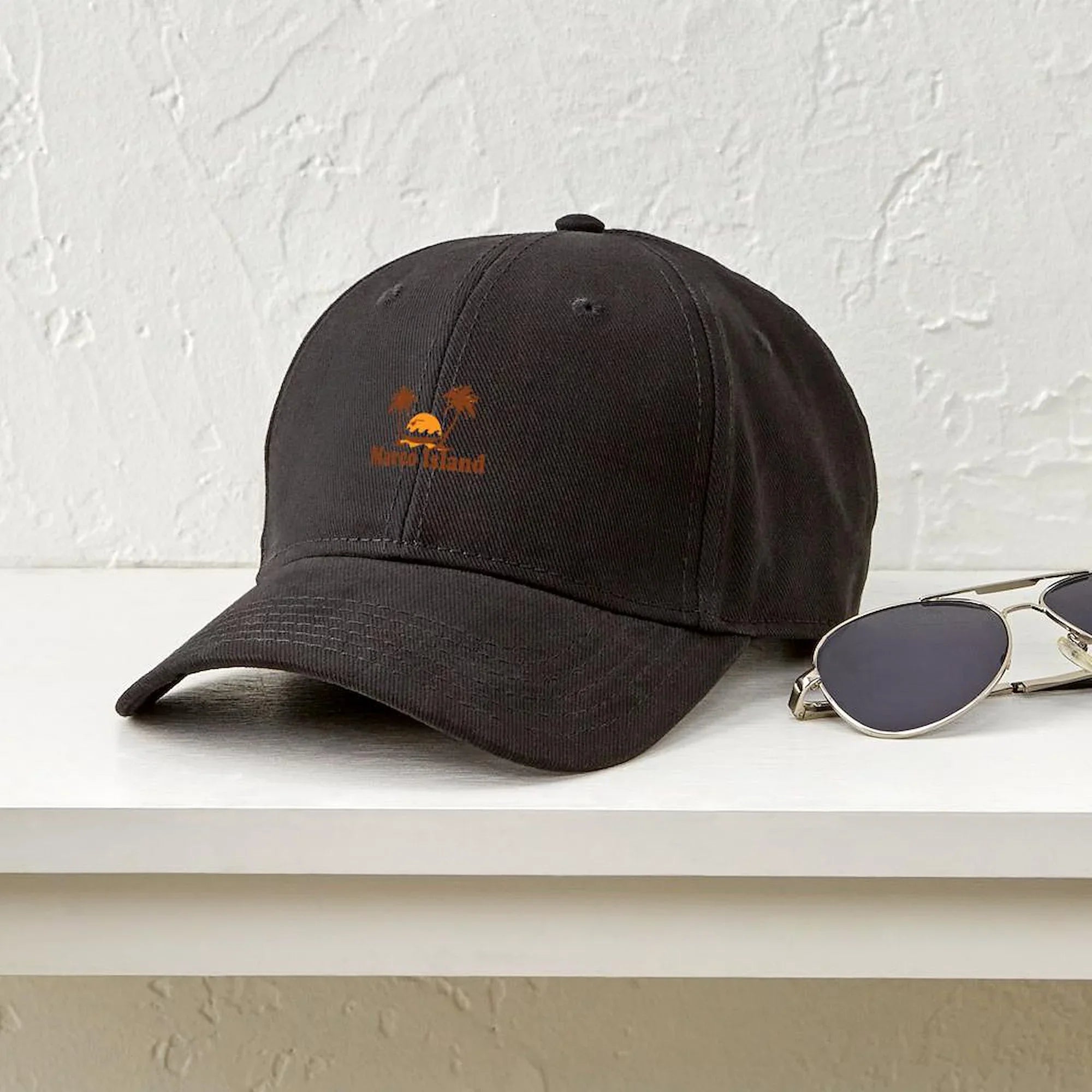Baseball Cotton - Design. - Island Trees Black Adjustable Printed Hat Cap Palm CafePress Canvas Black Marco
