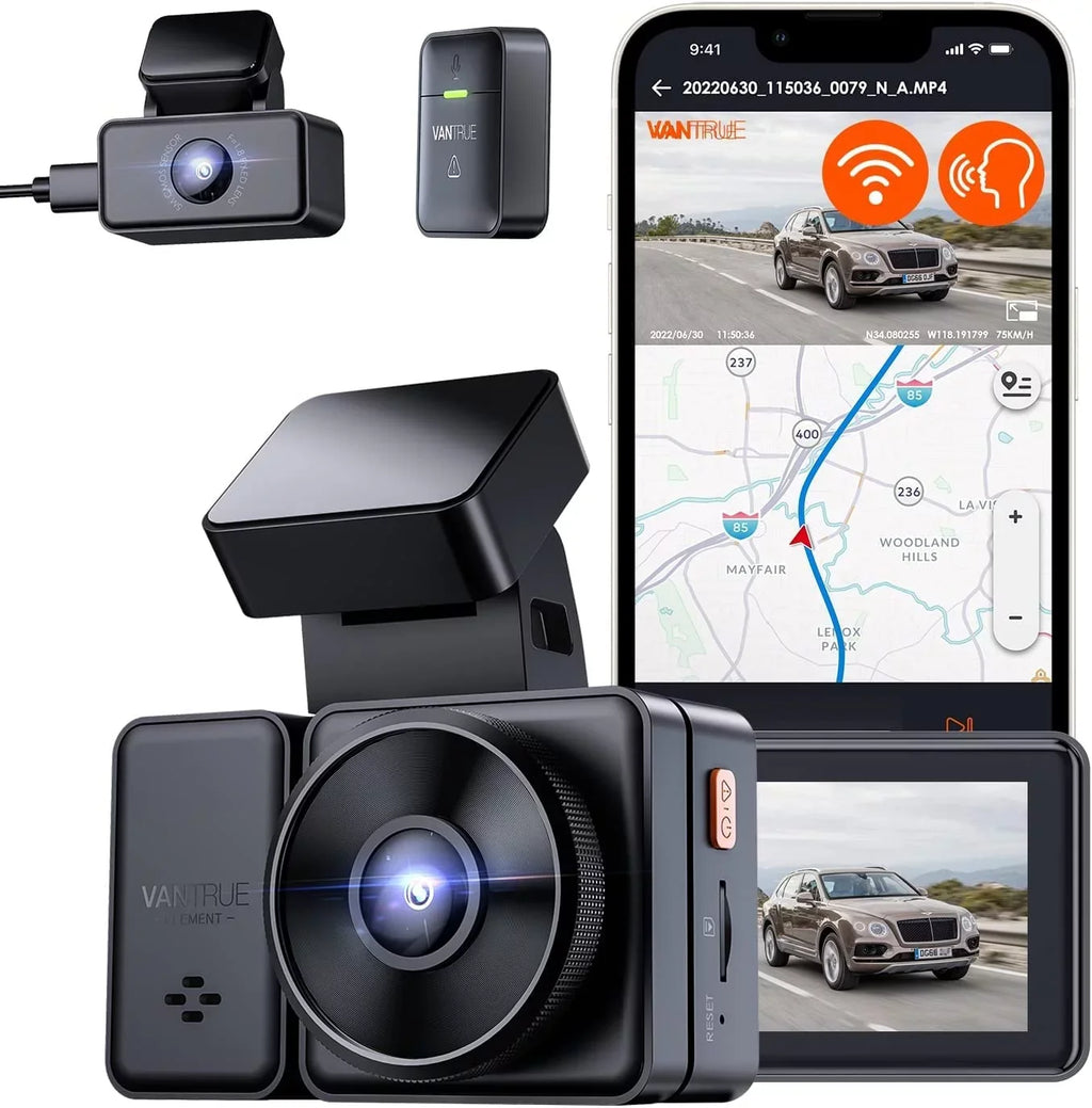 Car Camera, with Rear 2.5K WiFi, Support Motion GPS 1944P+1944P Cam E2 Voice Detection, Control, Vision, Front Parking Dual Vantrue & and Buffered 5G Capacitor, Dash Enhanced 24hrs Night 512GB Mode,