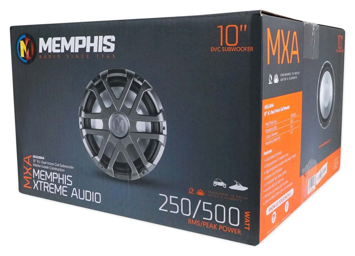 Dual Memphis Marine Boat Audio 10" 500 MXA1044 Subwoofer 4-Ohm Watt Sub LED