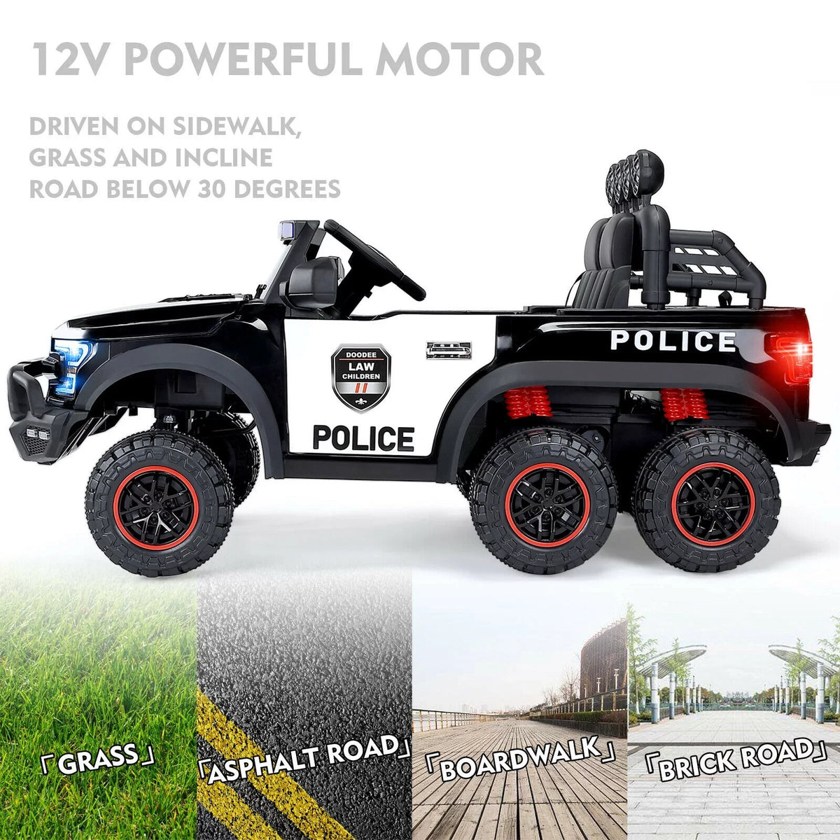 6 with Remote JOYLDIAS Car (Black) Control on Ride Kids Toy Police 12V Wheels