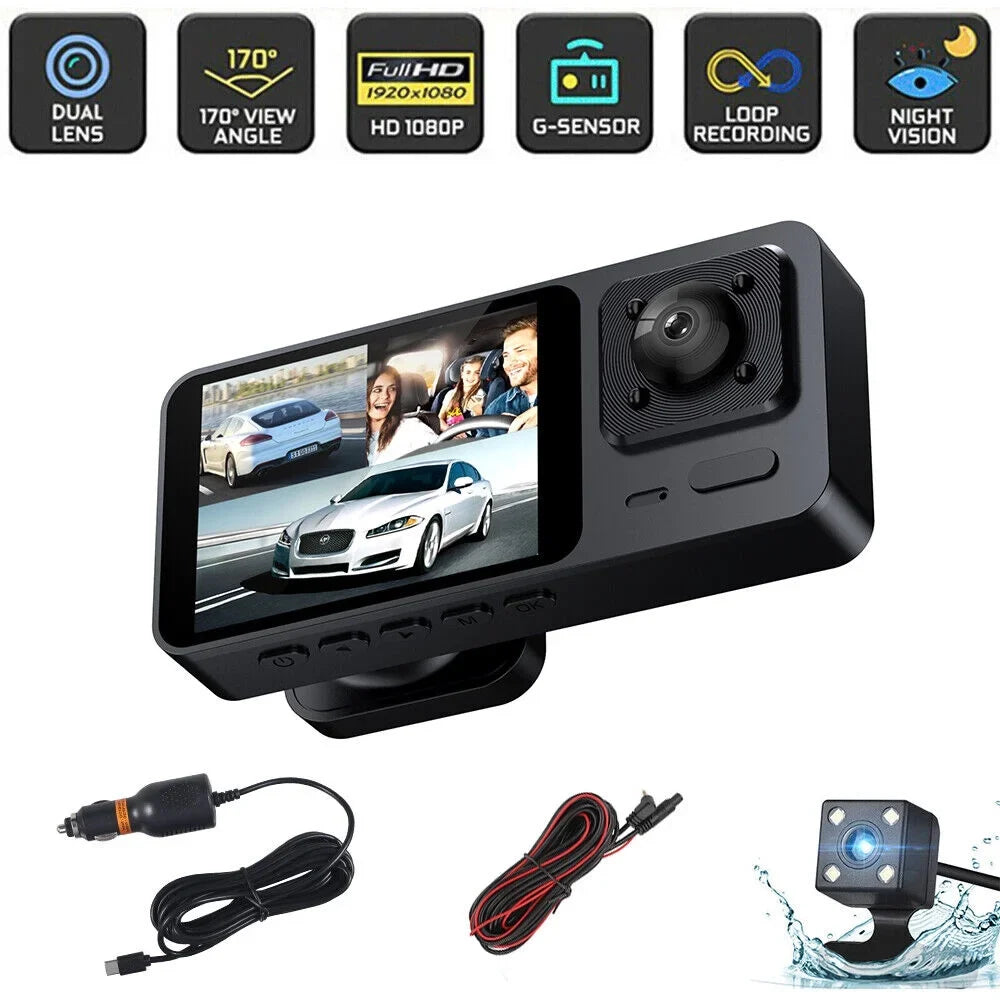 1080P Lens Car Dash Lens Camera 3 Video Cam G-sensor Dual Recorder Front/Rear/Inside