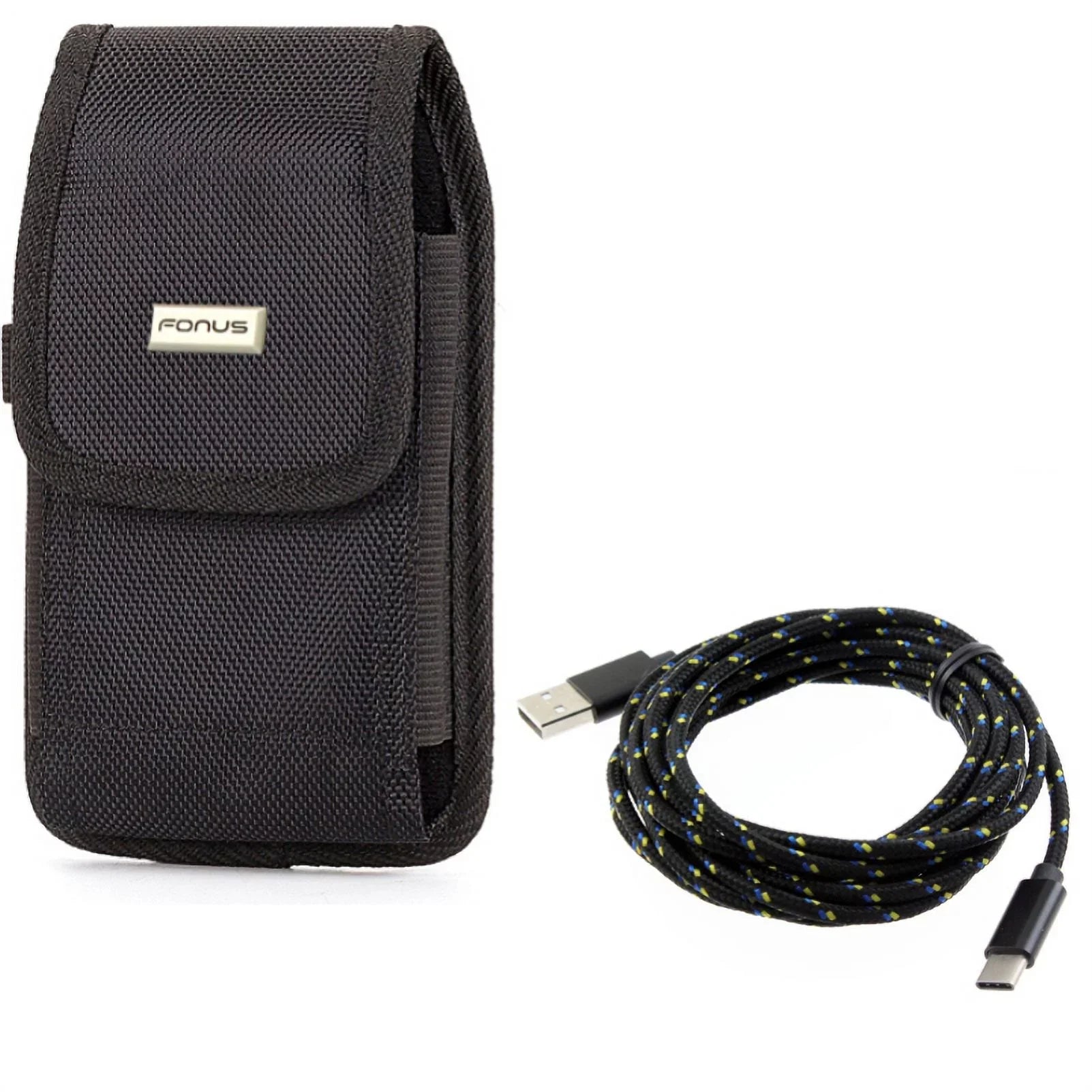 Durable Clip Belt 7 Canvas Charger Rapid for Holster 6T, Sync - Pro 5T, Razer Metal Nokia 2 Type-C Y4P Case Long OnePlus Braided Wire Phone w 10ft Rugged Plus 3.1 Cable - 6, Durable Black
