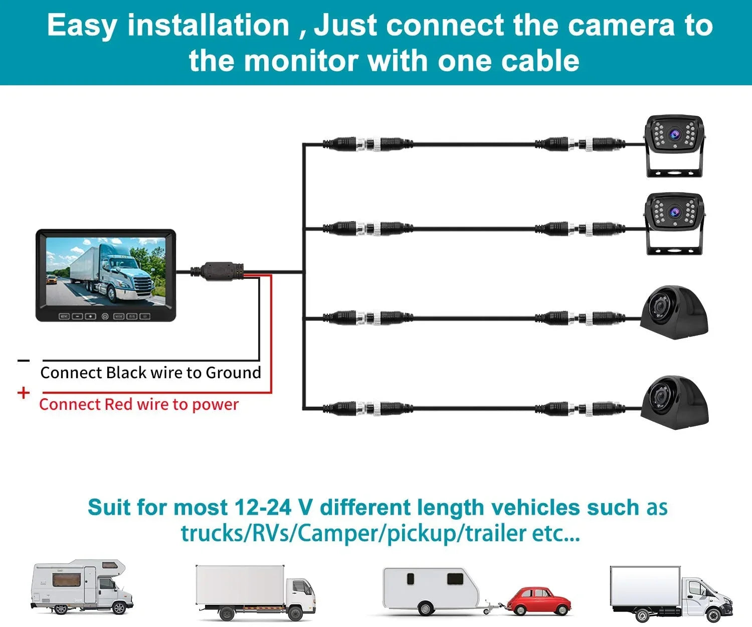 Night 7'' Monitor Backup Backup FY01 Rear Car xRoose Vision Recorder View Camera Camera Moistureproof