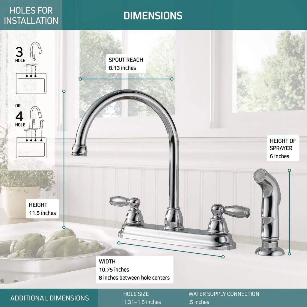 Claymore with Side 2-Handle P299575LF Peerless Chrome Kitchen Faucet Sink Sprayer,