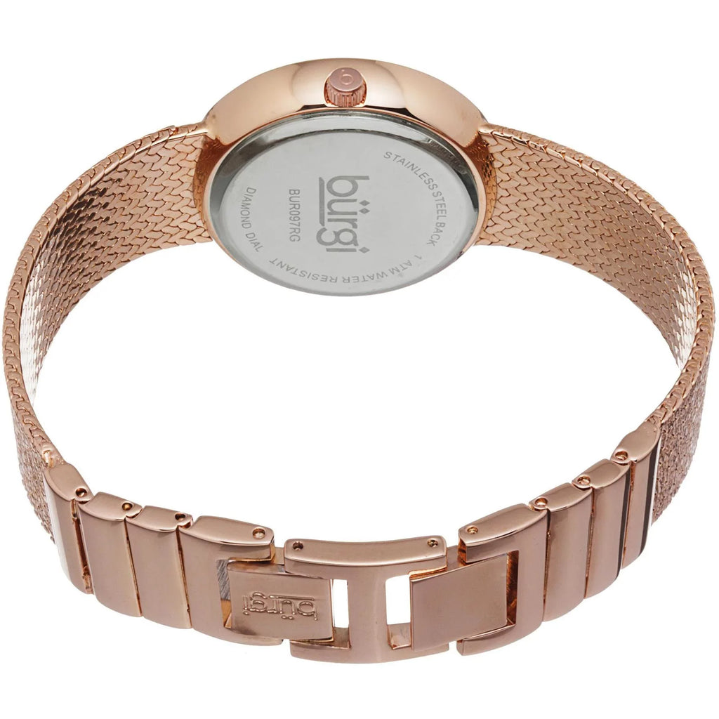 Bracelet Gold Watch Quartz Swiss Gold BUR097RG Pink Mother Crystal Accented Rose with Dial Pearl of Women's Rose and