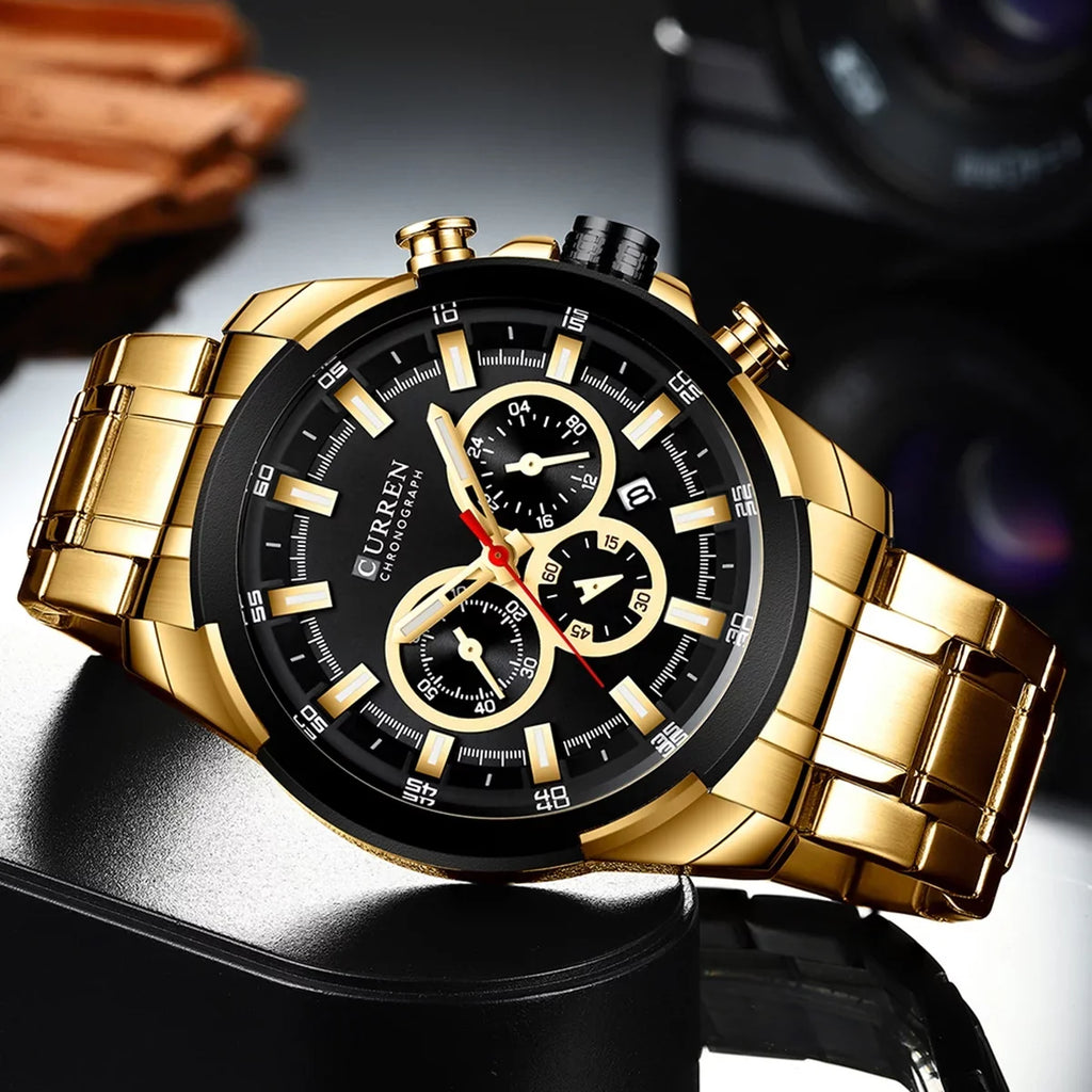 Three Indicator Stainless Watches Male Waterproof Second Quartz with Sub-Dials Wristwatch Luminous Hands Minute CURREN Stra Man Calendar Men Microsecond for Watch Chronograph Date 8361 Steel