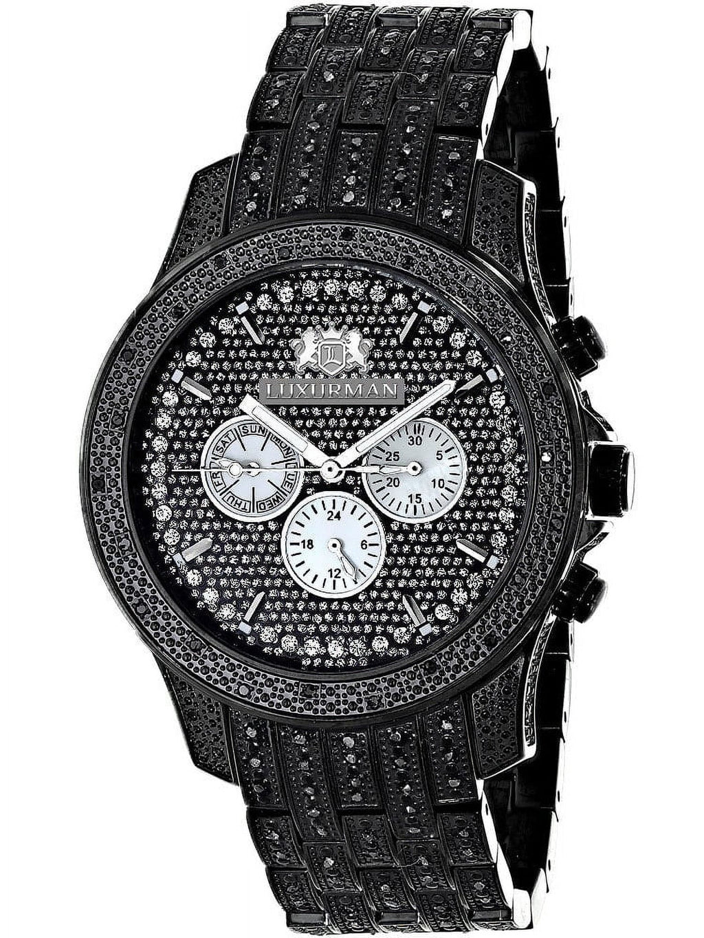Men's Leather Quartz Watch Stainless Metal Diamond Steel plus Strap Accent Extra Band Black