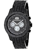 Men's Leather Quartz Watch Stainless Metal Diamond Steel plus Strap Accent Extra Band Black