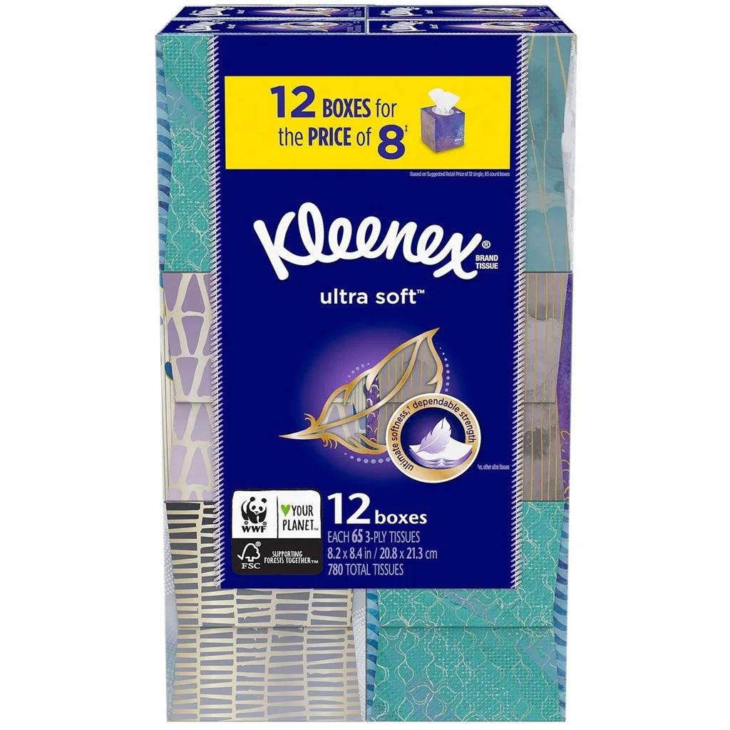 Pack, Boxes Tissues (12 - Kleenex Soft Facial Ultra Cube 65 tissues)