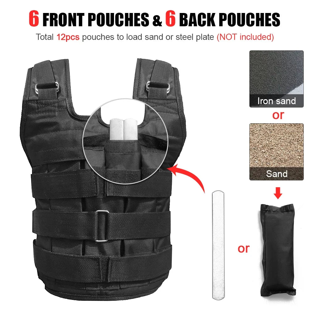 Training Vest Weight Tomfoto Jacket Weight Loading Loading Strength Cloth Oxford 50kg Adjustable Weighted Exercise Max (Empty)