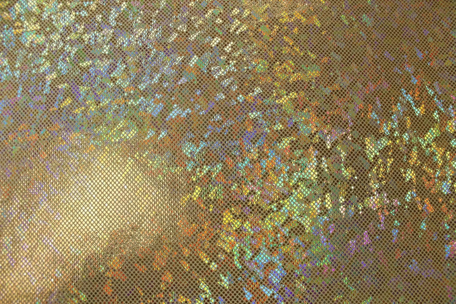 Hologram-Gold/Gold- Dance Fabric Spandex Etc. Stretch For Glass 4-Way Swimwear, Gymnastics, Shattered