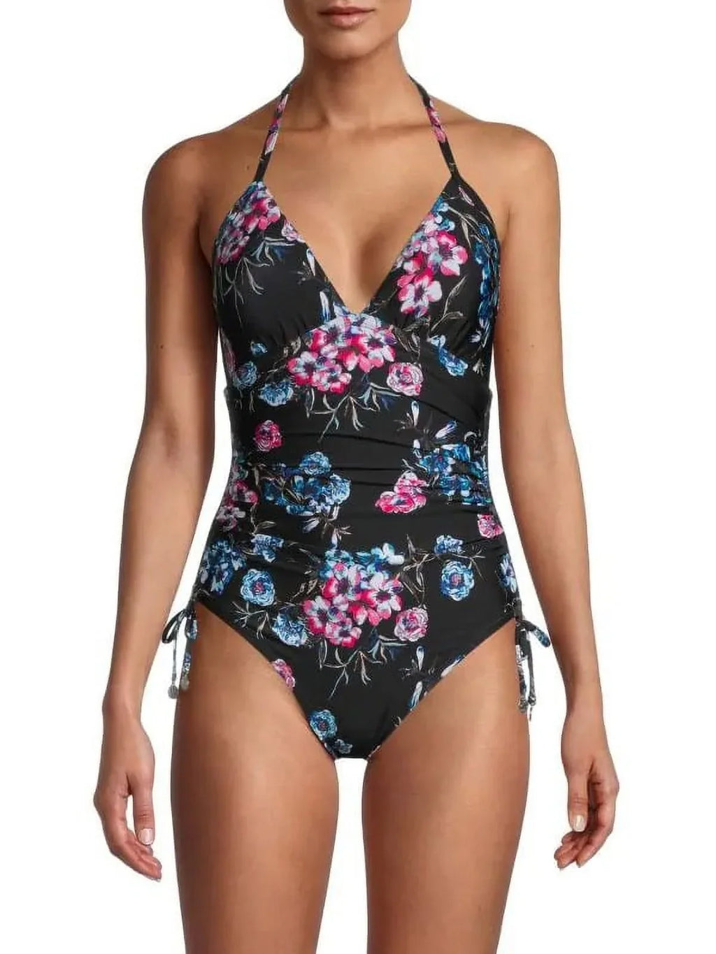 Floral-Print One-Piece Halterneck Swimsuit, 4