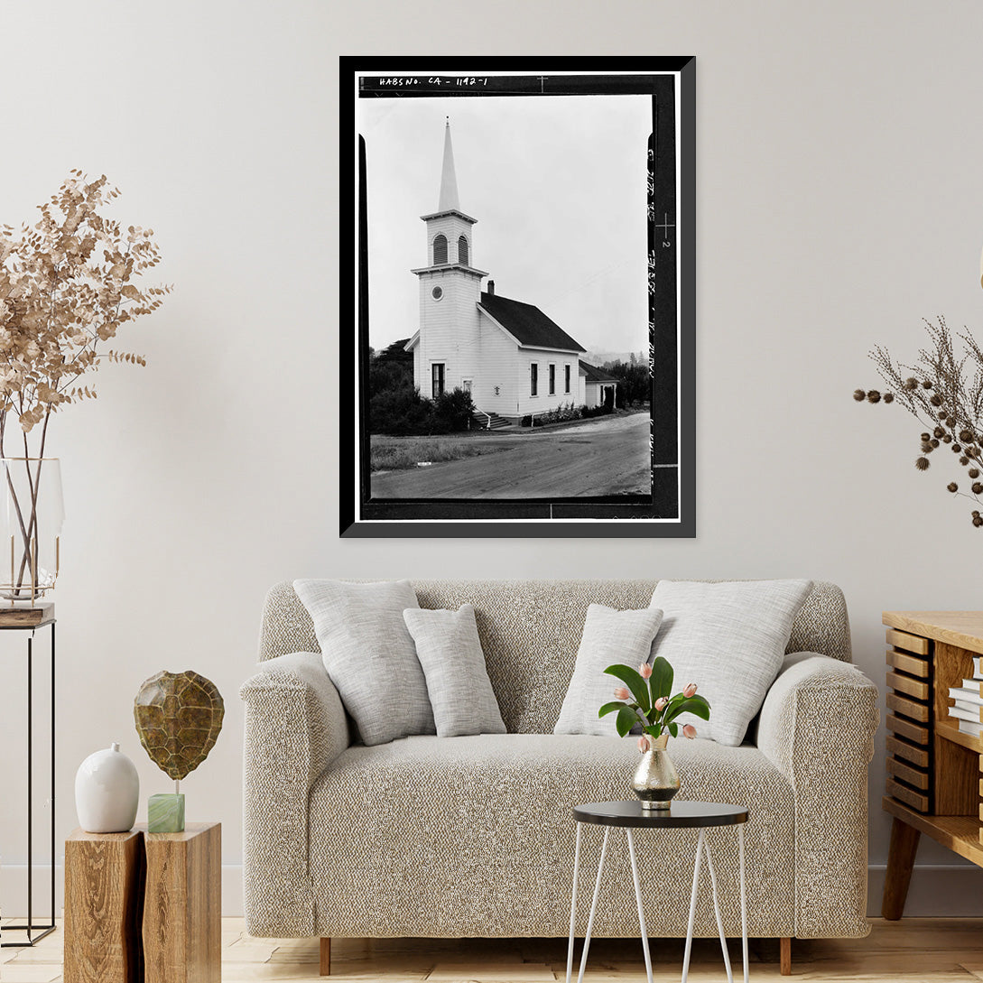 21-7/8" Church, Soquel, Santa Congregational x County, 17-7/8" Print, Cruz CA, Historic Framed