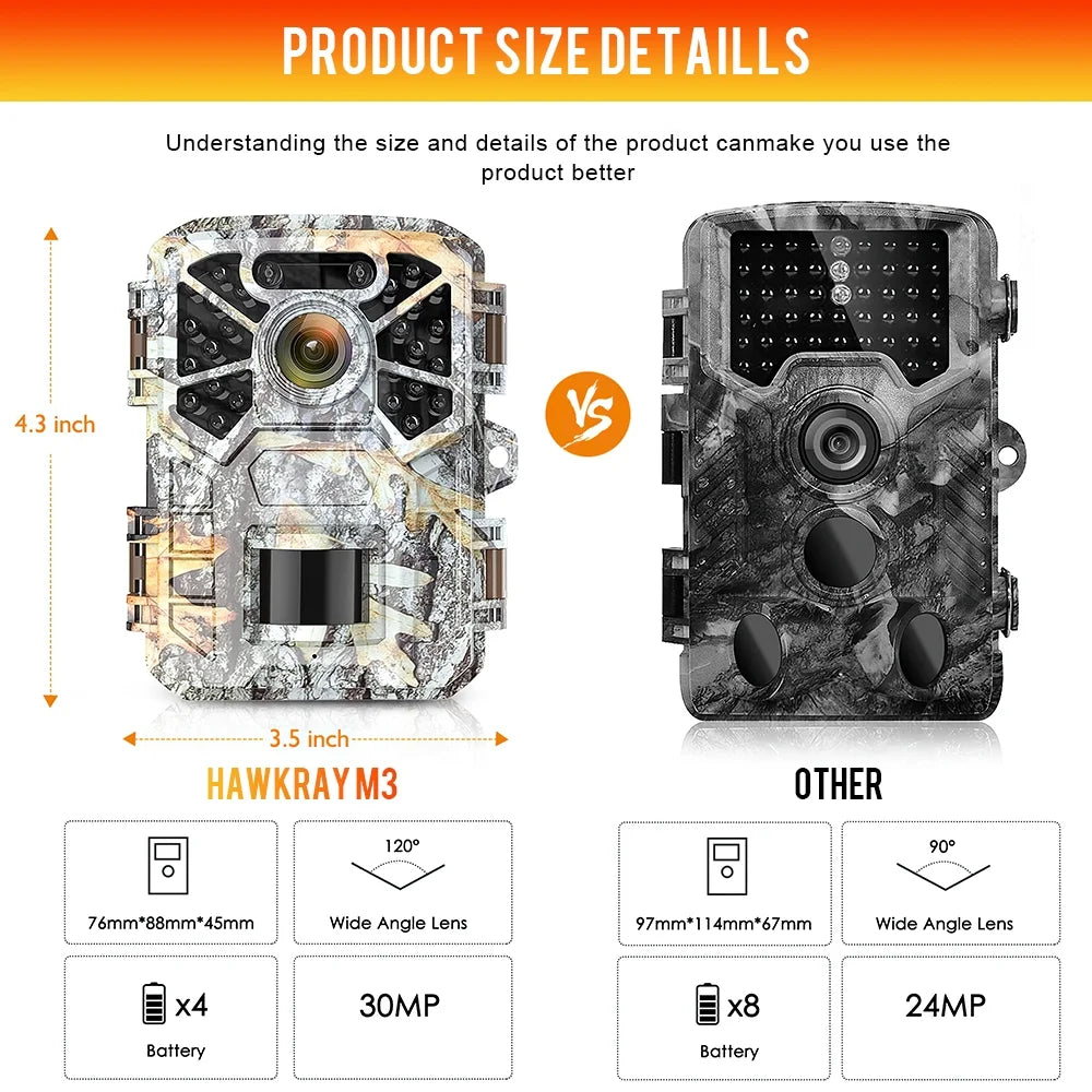 Monitoring, 30MP Vision Angle Lens Farm with Wide Game Infrared Surveillance, Camera 2k Trail Trail Night Pack with Camera, Wildlife Hunting 2 120° Monitor Moistureproof