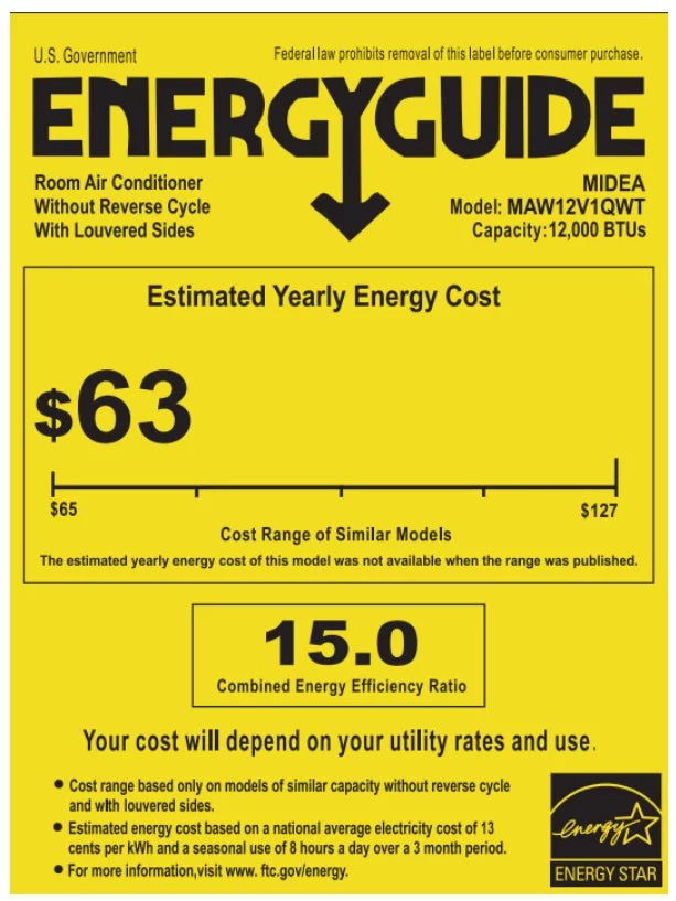Restored Inverter Window 12,000 Savings, Air 35% Energy U-Shaped MAW12V1QWT Quiet, Conditioner, (Refurbished) Midea Extreme Smart
