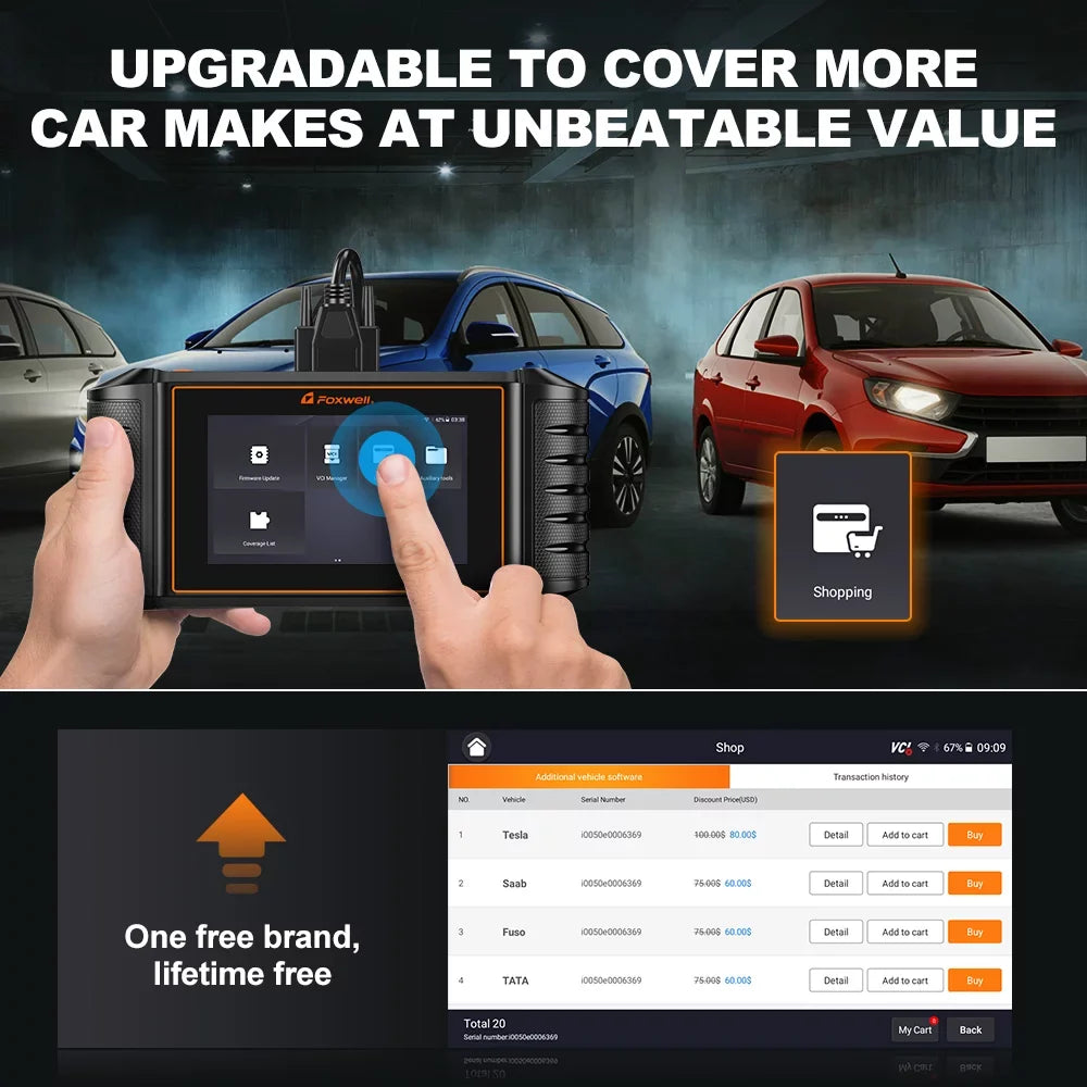 NT710 30+ Code Full Wireless Automotive Car Automotive Diagnostic Scanner Tool Control Foxwell Scanner Auto Scanner Analyzer Scan Reader Bi-Directional Service Scanner Reset OBD2 Automotive System