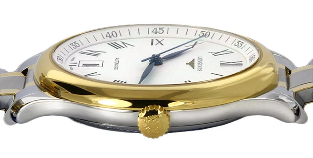 and Automatic Longines Date Watch Collection Master Mens White Steel Gold Dial 18k L2.628.5.11.7 Yellow