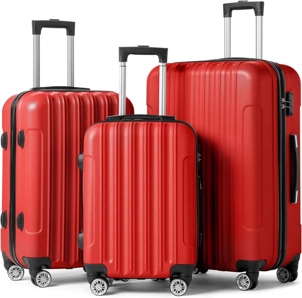 ABS Portable 3 & Red TSA (20/24/28) Spinner for Business Luggage - Lightweight Sets Set Luggages Suitcase of lock, on with Carry Wheels Travel Hardside