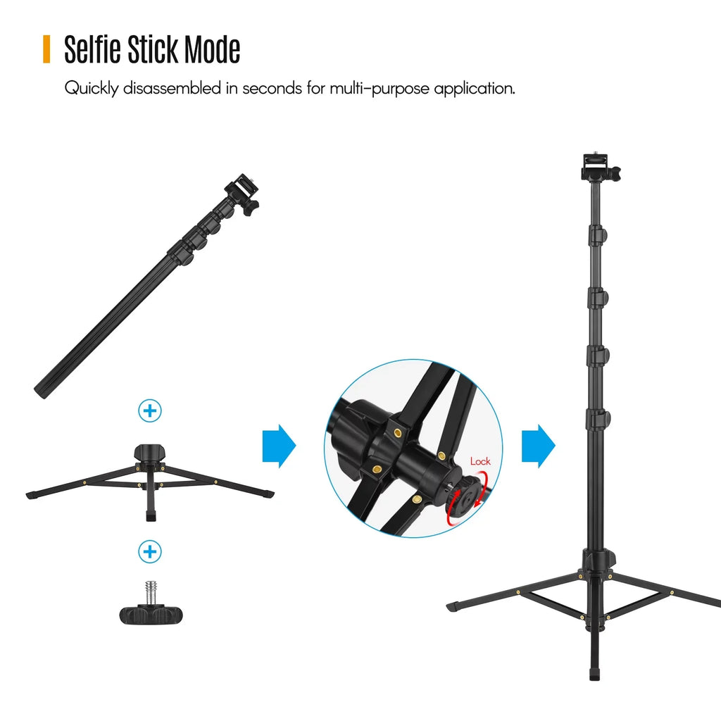 Supports 168cm/66in Phone Holder, Smartphones, and Selfie Phone Shutter Action Cameras, Remote - Stick Action 3KG, and Andoer for 2-in-1 Bracket, Tripod Includes Cameras up Camera Mirrorless and to