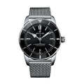 Stainless Heritage Steel Watch Men's Dial Superocean Black Mesh Breitling AB2030121B1A1