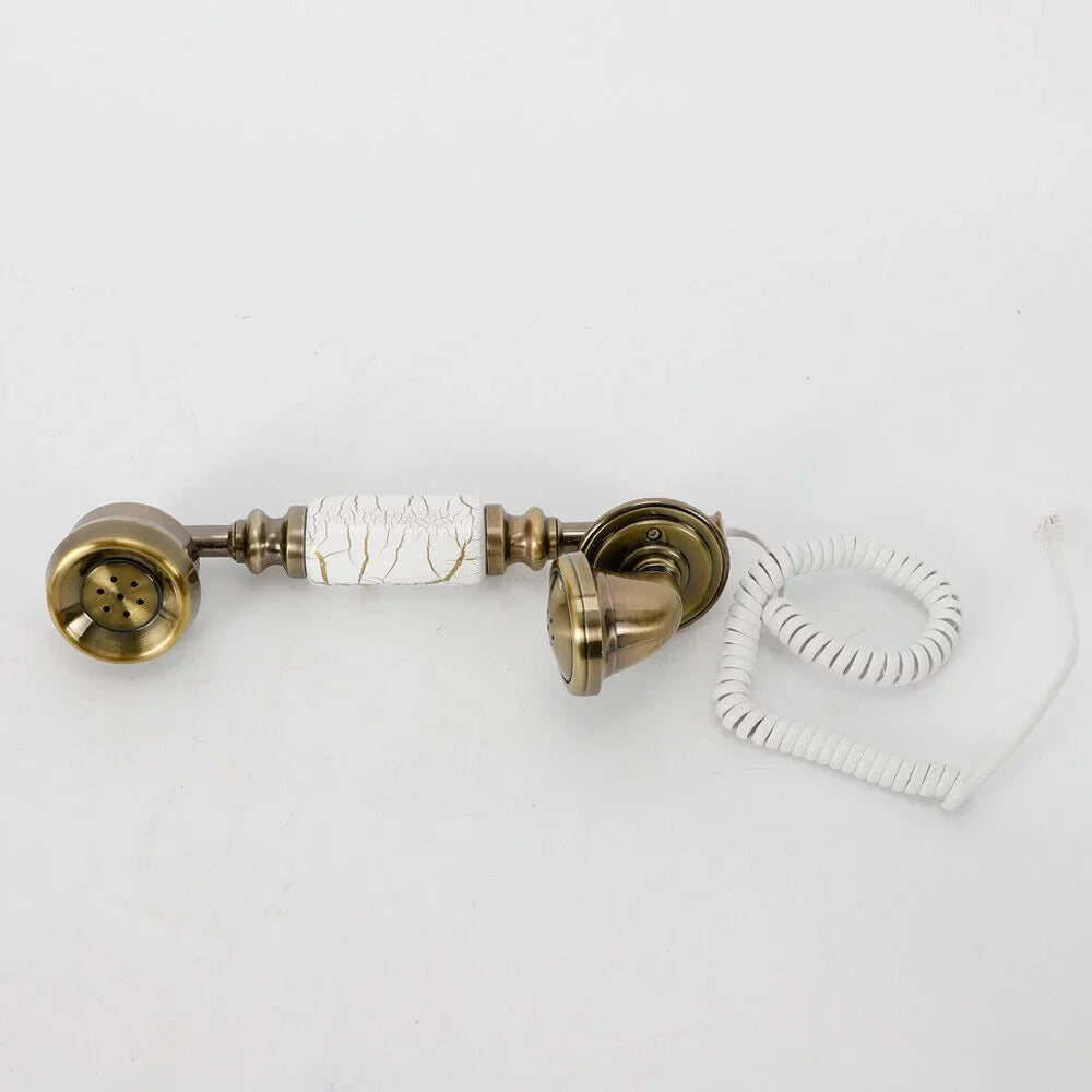 and Wired Resin Decoration Telephone Telephone Antique (White) Chic Dial Hotel for Elegant Decoration Old-Fashioned Antique Retro Machine Desktop Practical Home Landline Rotary Office European