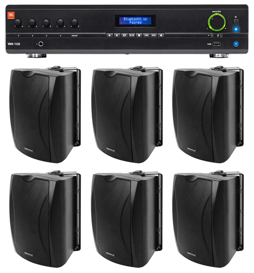 Mixer/Amplifier+(6) VMA1120 Wall Commercial/Restaurant JBL 70v 6.5" Speakers