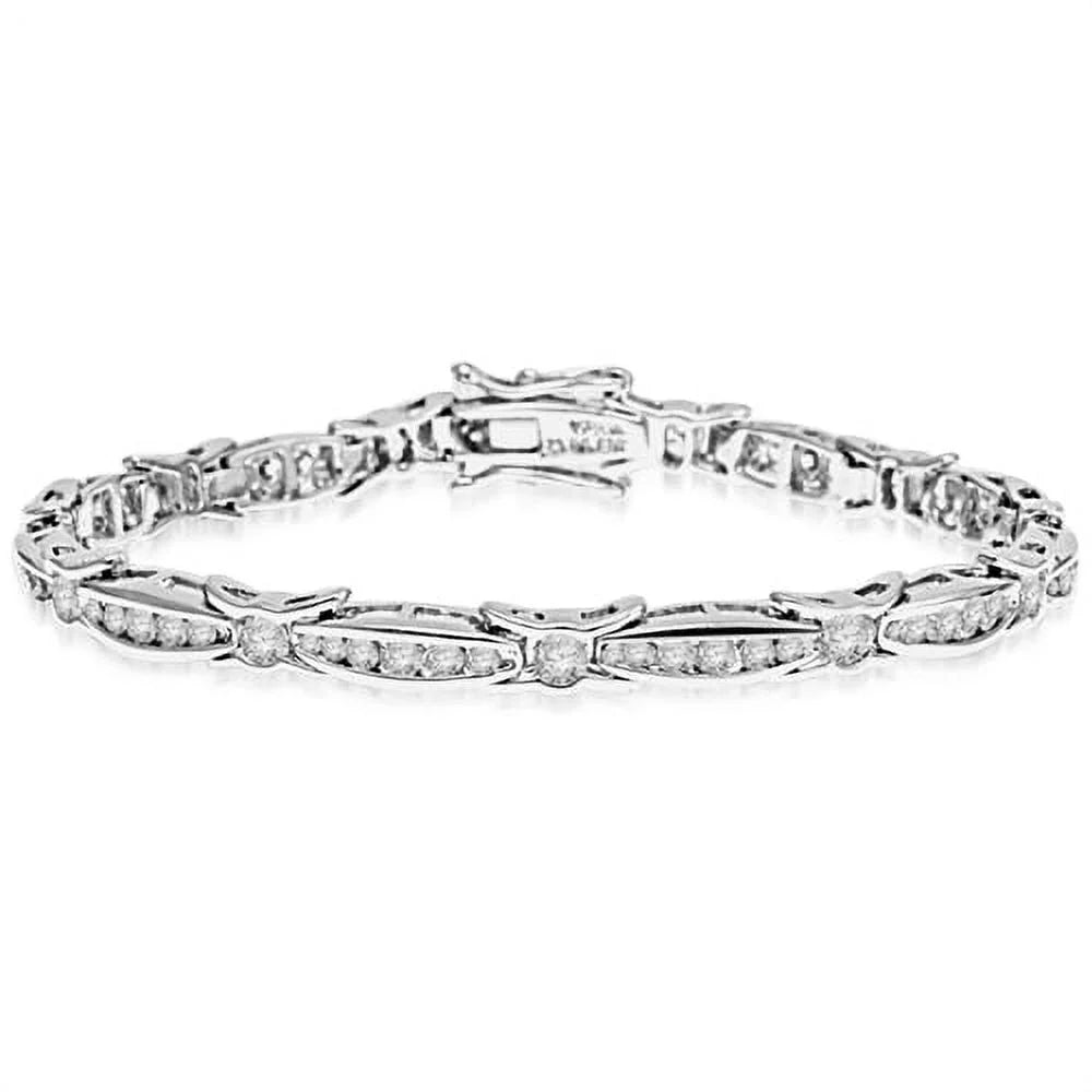 Essence by Round in Designer Sterling set Brilliant Silver Bracelet Link Lab-created Diamond Set Diamonds with