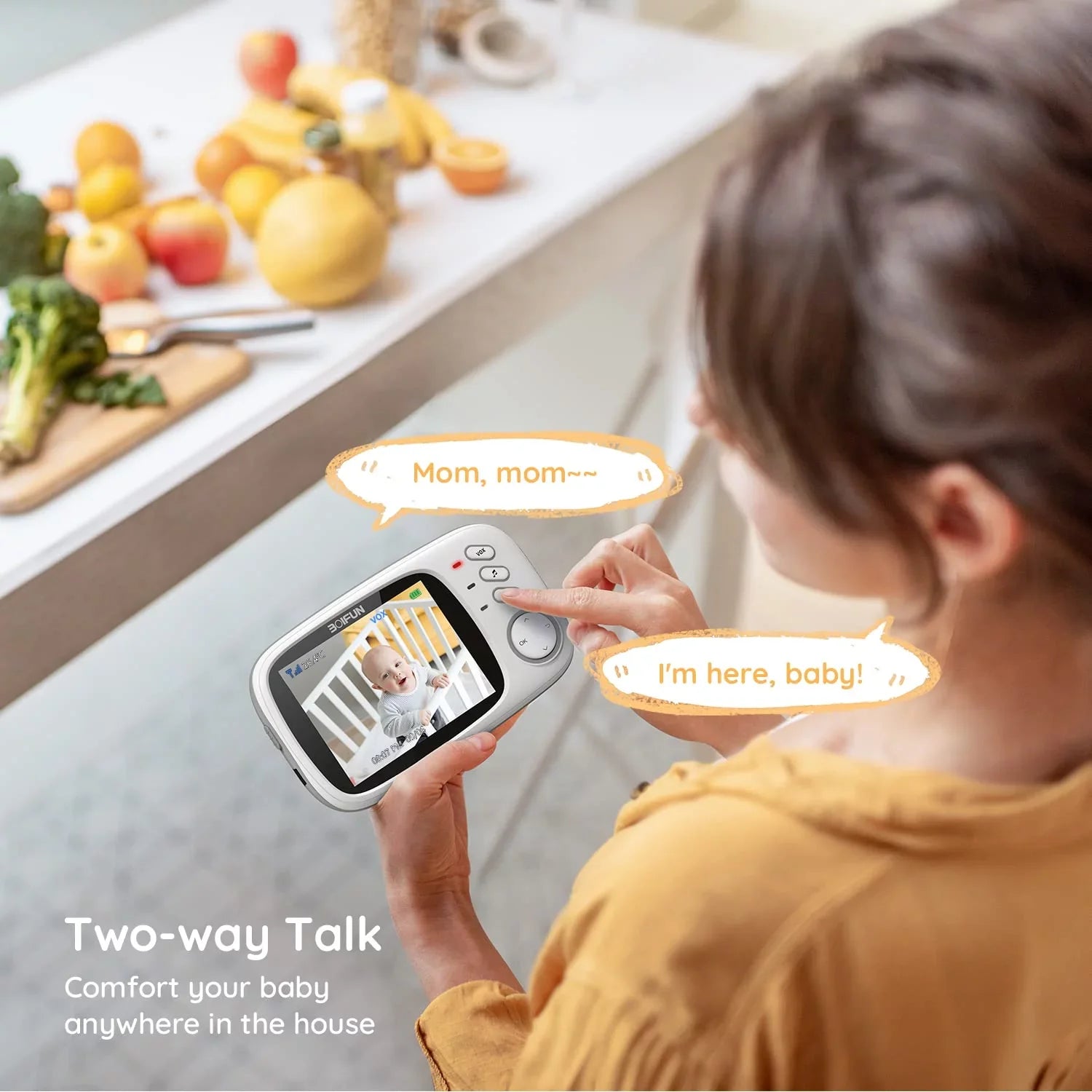 and Vision, WiFi, Audio, Camera Baby No Mode, Two-Way Monitor 3.2'' with Audio, Night Screen, Camera Baby