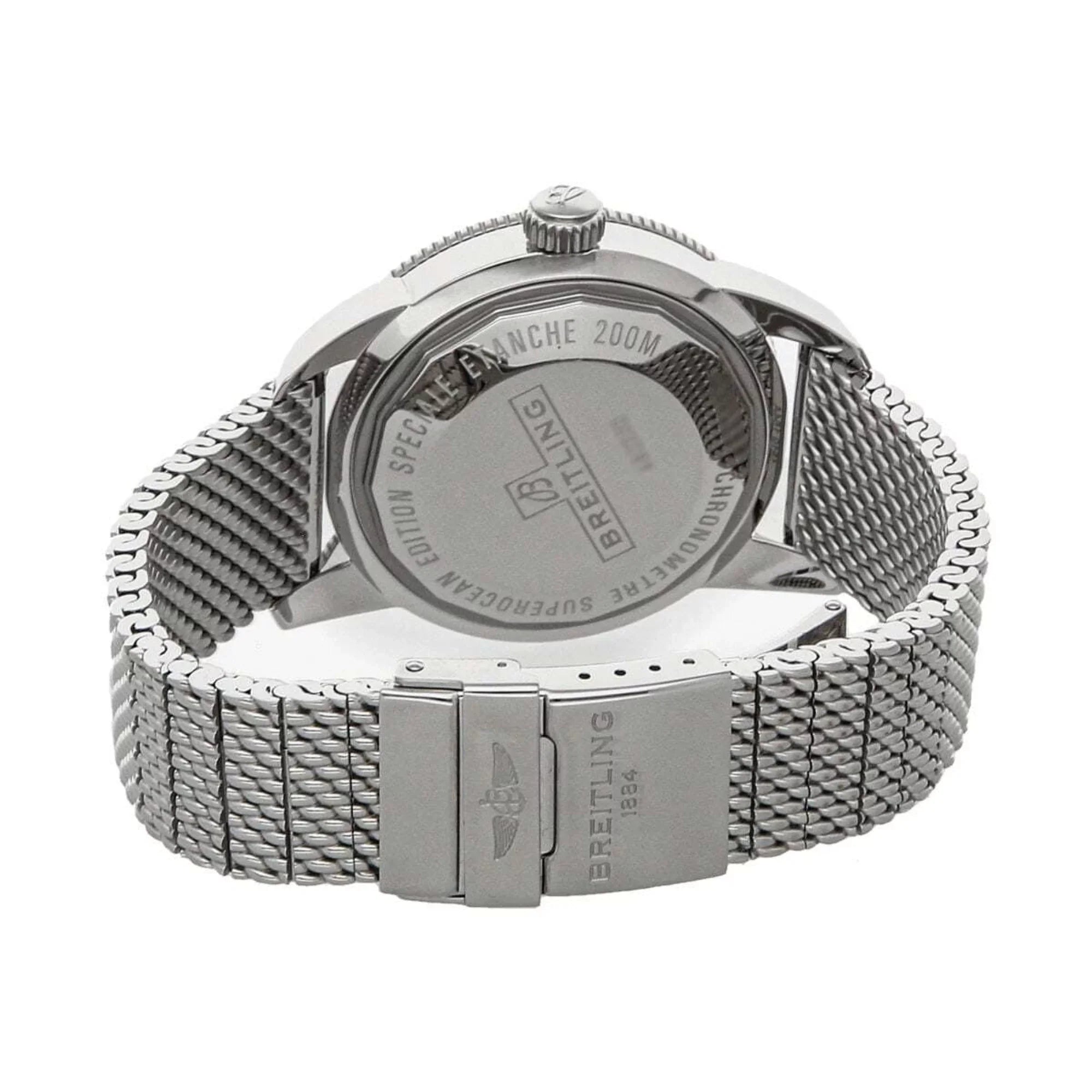 Stainless Heritage Steel Watch Men's Dial Superocean Black Mesh Breitling AB2030121B1A1