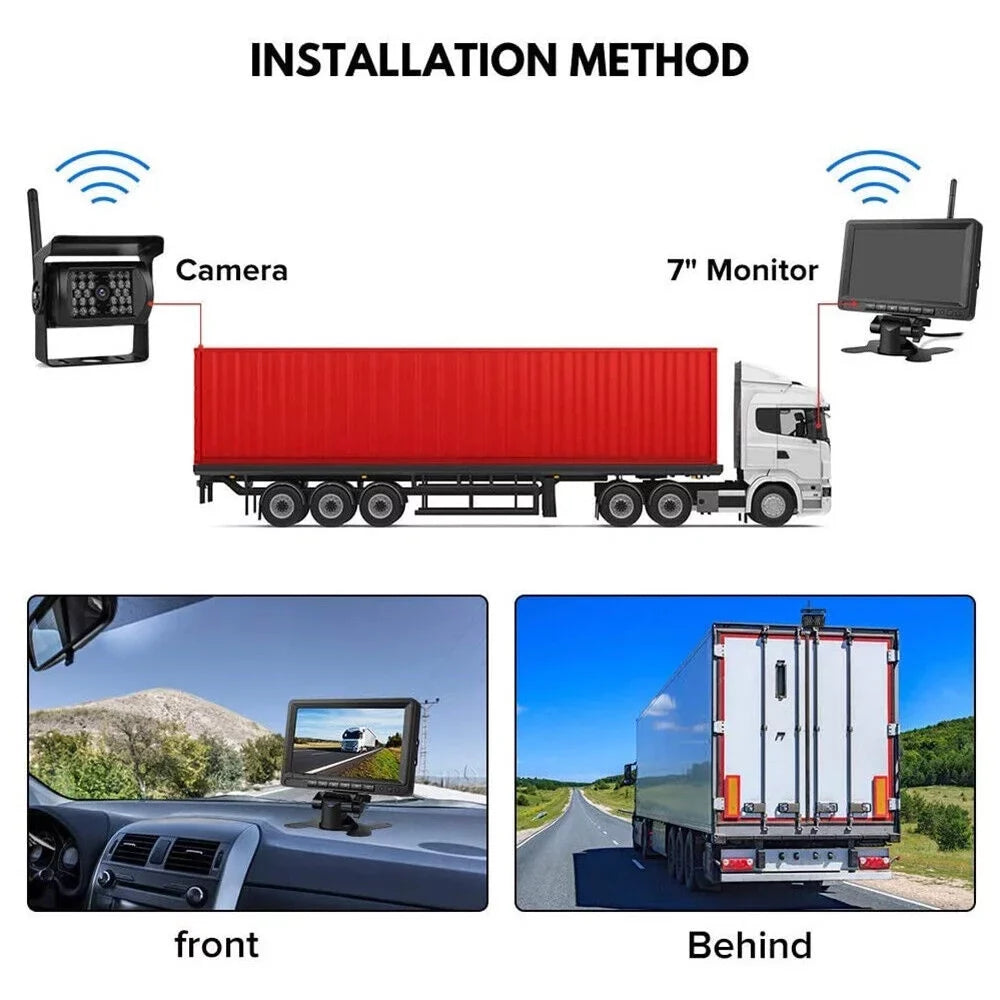 Parking 7" Truck RV, Wireless Backup Vehicle 1Pack for Kit: Vision, Night System Monitor Bus, Camera with Trailer, Waterproof