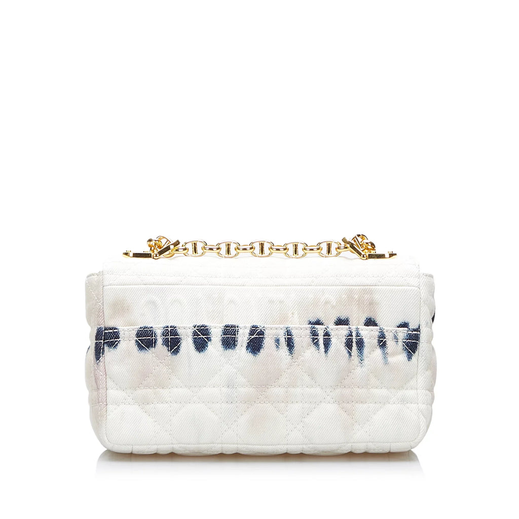 (Good) Fabric Caro Tie Authenticated Small Pre-Owned White Bag Denim Crossbody Dior Dye Unisex