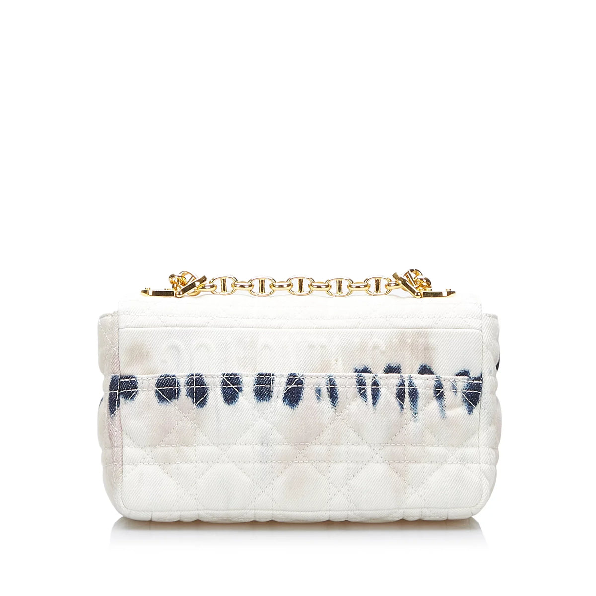 (Good) Fabric Caro Tie Authenticated Small Pre-Owned White Bag Denim Crossbody Dior Dye Unisex