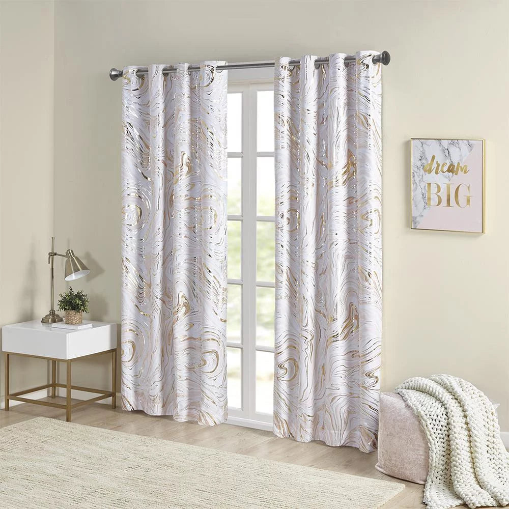 Printed 50x84" Metallic Total Intelligent Grommet Blush/Gold, Blackout Top Design Marble Curtain, Rebecca