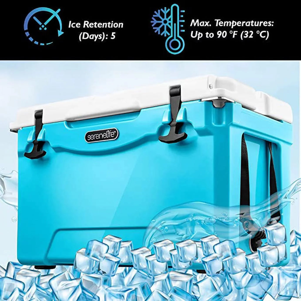 to Box Cooler Cans, SereneLife Heavy Duty Up 5 35-Quart Ice Blue 63 Up to Keep Portable Holds Days,
