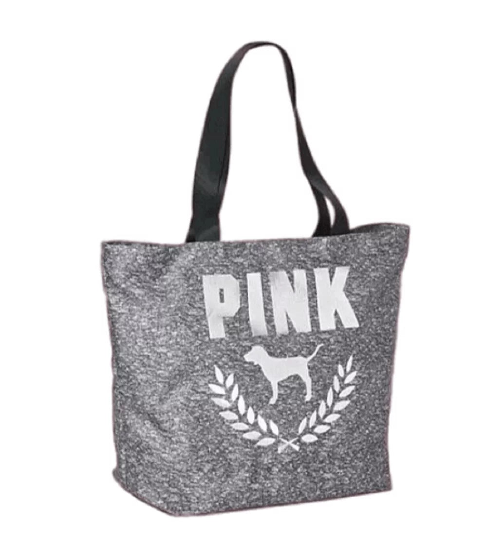 Large Canvas Victoria's Tote Bag Weekender Secret NWT Pink Gray/Black Heathered